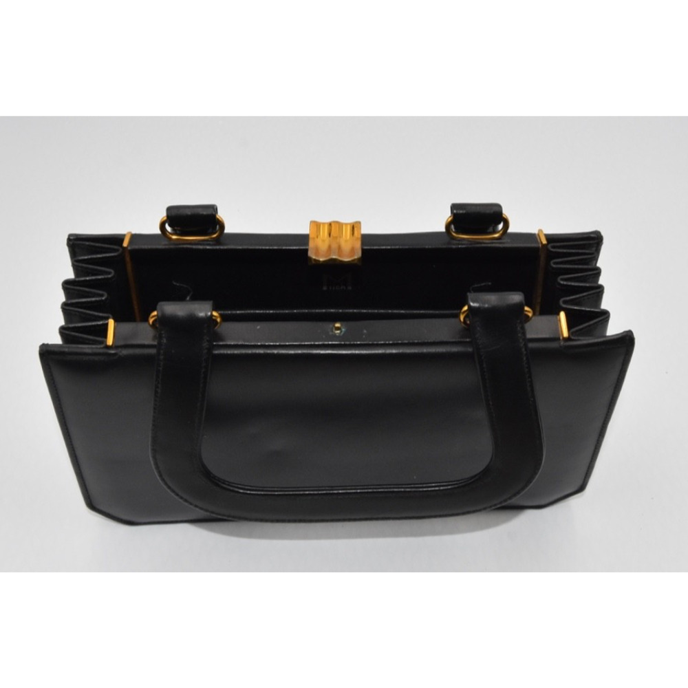 1950s Golden Age Classic Black Leather Accordion Handbag By Frank Milch View 6
